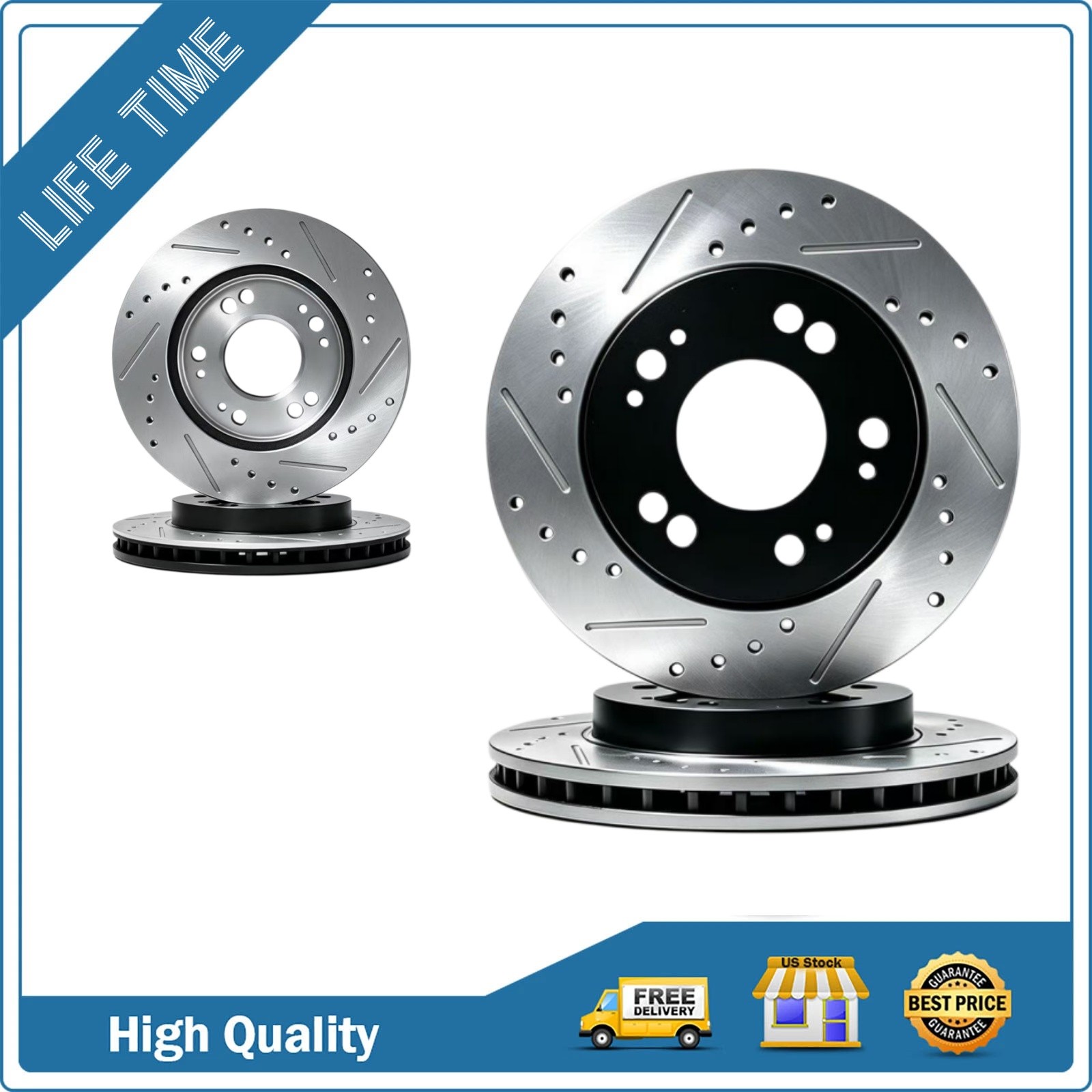 Front Rear Drilled Rotors for Ford Expedition Lincoln Navigator 2003 2004 2005