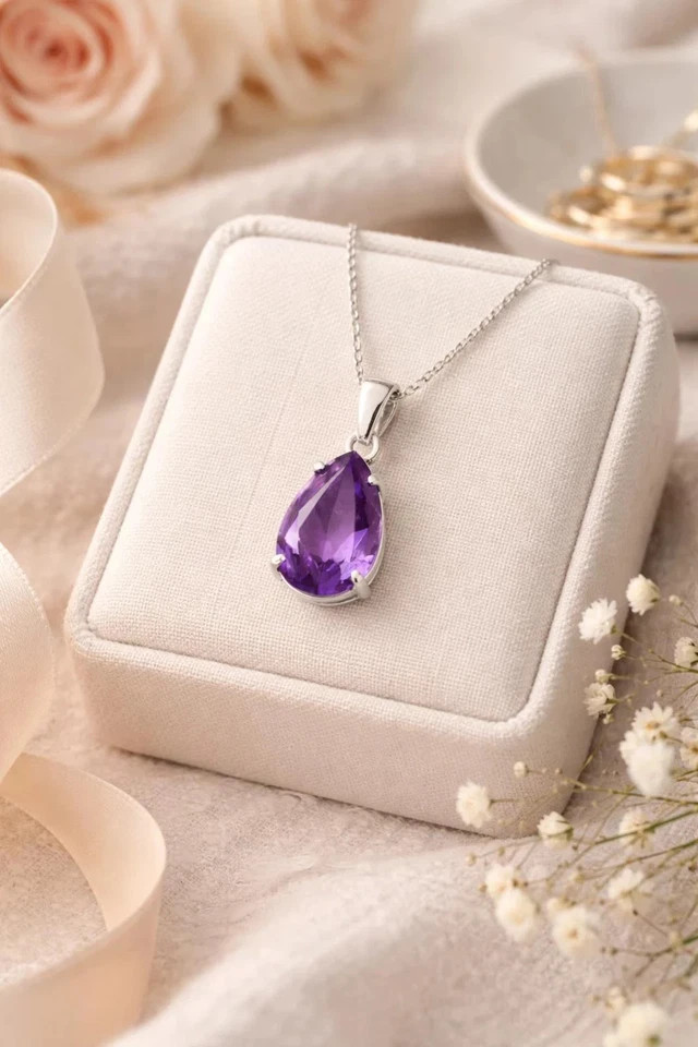 30.22 Ct Natural Purple Amethyst 925 Sterling Silver Solitaire Pendant Gemstone