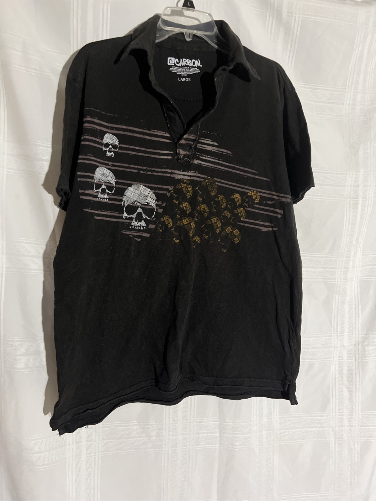 Vintage Y2K Carbon Skull Polo Shirt Large Mall Goth Cyber Grunge Skater Shirt Vintage Y2K Carbon Skull Polo Shirt Large Mall Goth Cyber Grunge Skater Shirt