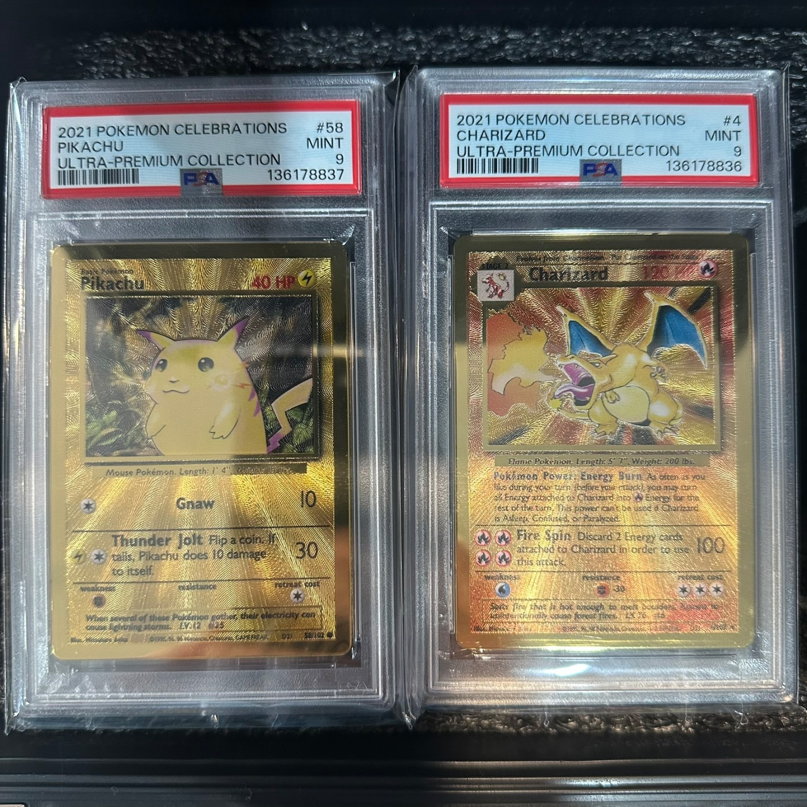 *Sequential* 2021 Pokemon Celebrations Charizard Pikachu Gold Metal PSA 9 Set