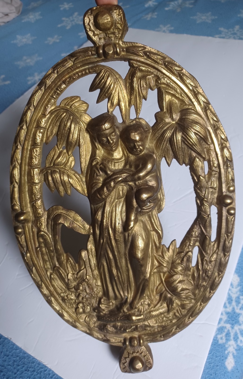 Vintage Brass Madonna & Child jesus Plaque 3D Religious christians Wall Art