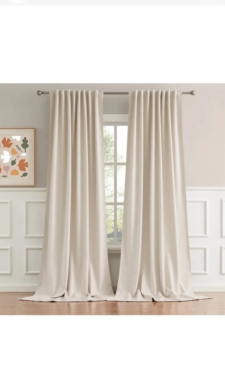 DUALIFE Ivory Beige Curtains 2 Sets Cream Blackout Curtains Thermal Insul.. DUALIFE Ivory Beige Curtains 2 Sets Cream Blackout Curtains Thermal Insul..
