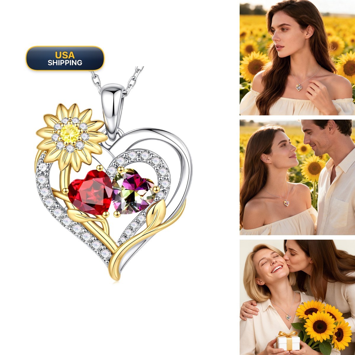Iefil Sunflower Necklaces For Women - January June Birthstone Necklace Iefil Sunflower Necklaces For Women - January June Birthstone Necklace