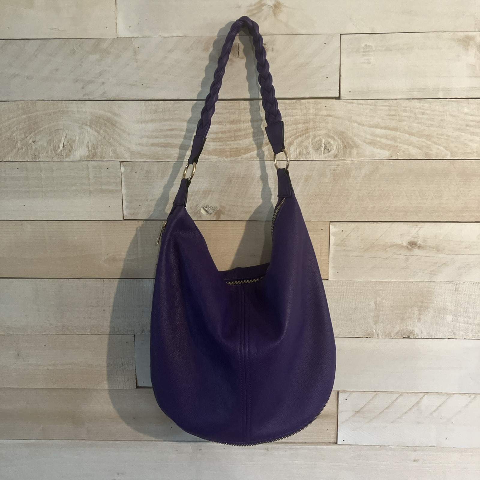 Mellow World Purple Pebbled Shoulder Bag, Gold Hardware, Zip, Detachable Strap Mellow World Purple Pebbled Shoulder Bag, Gold Hardware, Zip, Detachable Strap
