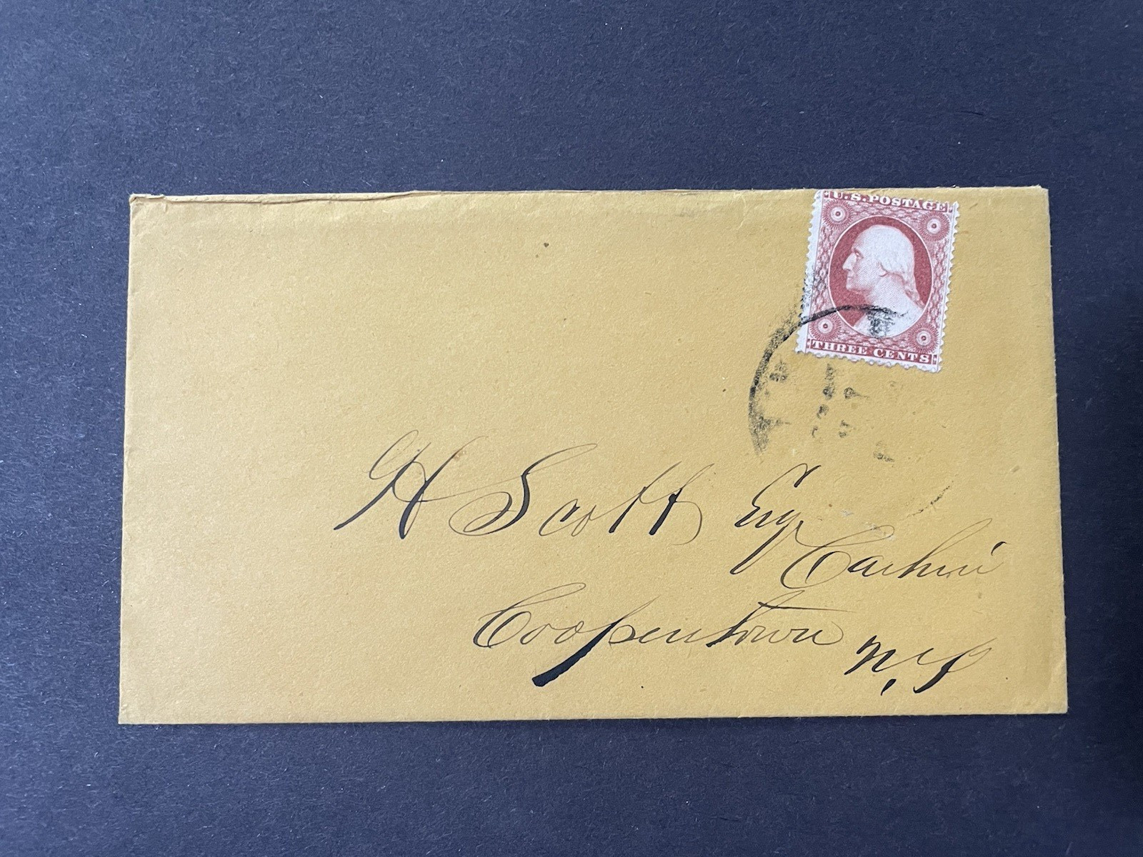 1850s 3c Washington Claret Cover Scott 26 Copenhaven NY Civil War Era Envelope