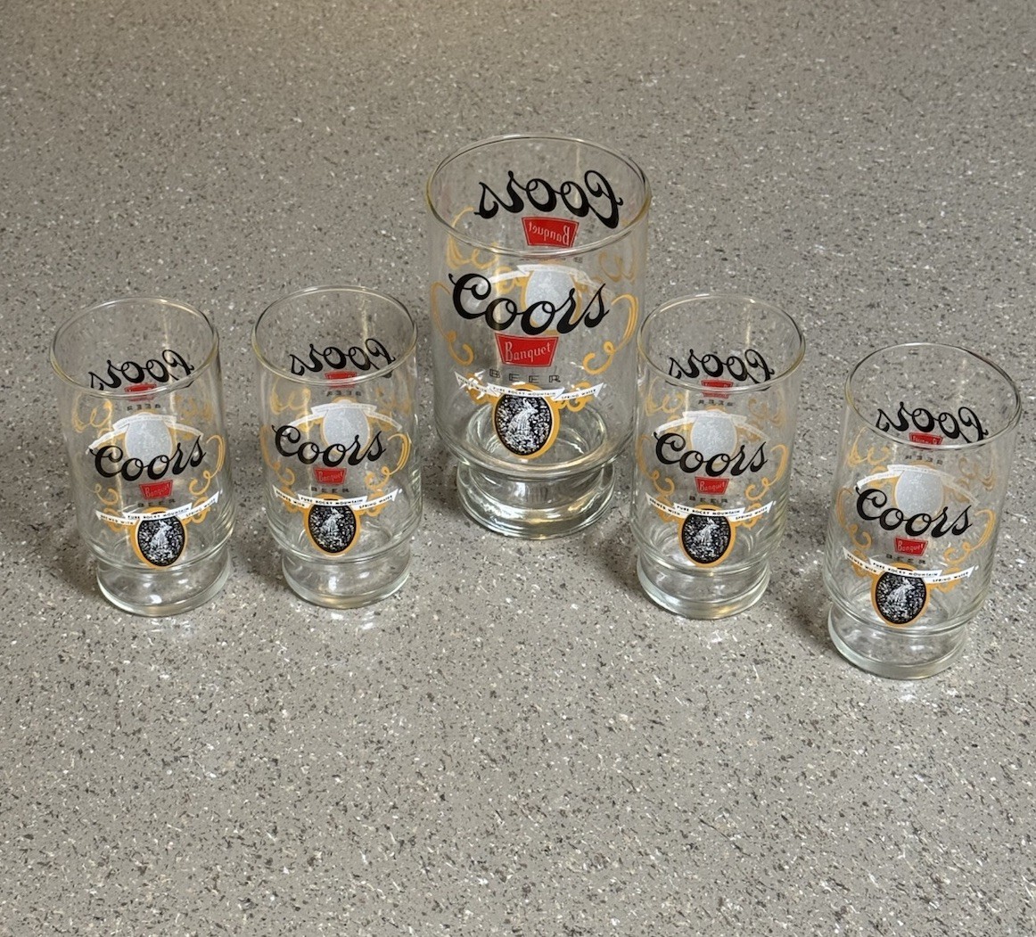 Set of 4 + 1 Big Vintage Coors Banquet Glass \