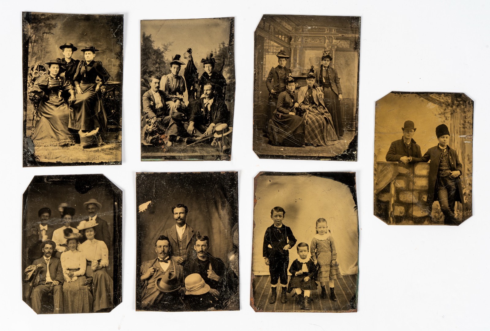 Group of 7 Antique Victorian Tintype Group/Family Portrait Photographs