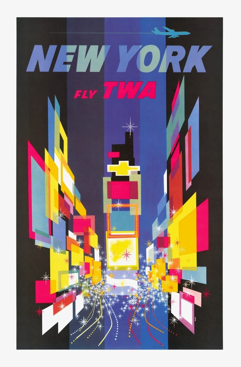 New York City Fly TWA 1950s United States Travel Advertisement Art Poster New York City Fly TWA 1950s United States Travel Advertisement Art Poster