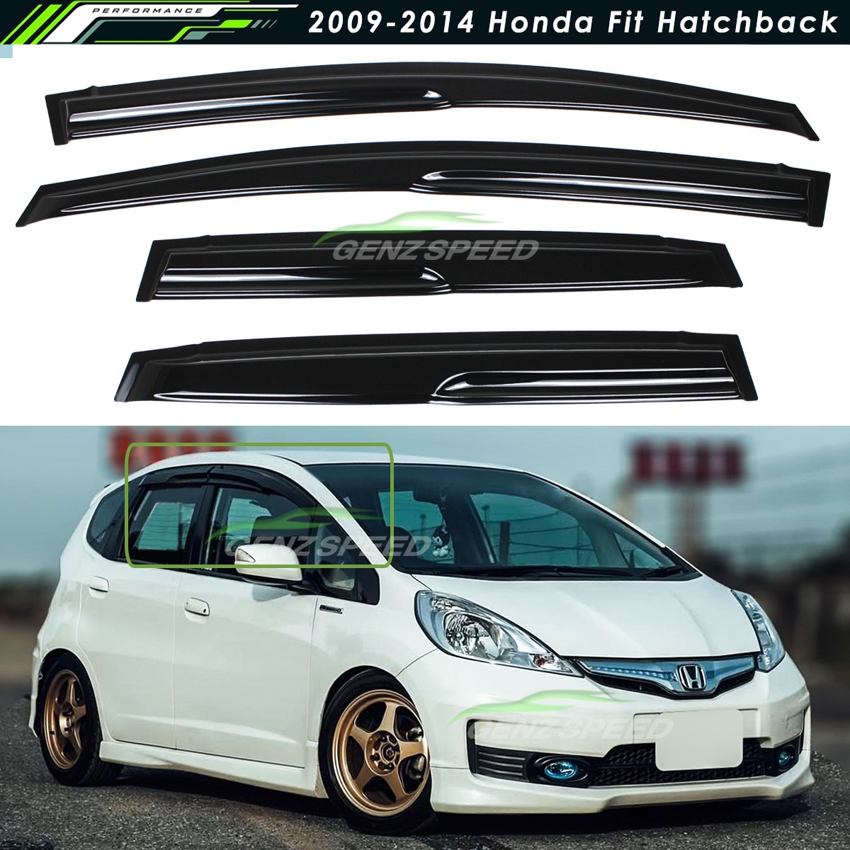 For 2009-2014 Honda Fit GE8 3D Wavy JDM Mugen Style Window Visors Rain Guards For 2009-2014 Honda Fit GE8 3D Wavy JDM Mugen Style Window Visors Rain Guards