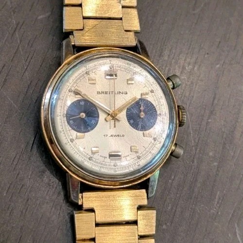 Rare Vintage 70s Breitling 9122 Blue Eyed Panda Valjoux 7733 Swiss Men\'s Watch
