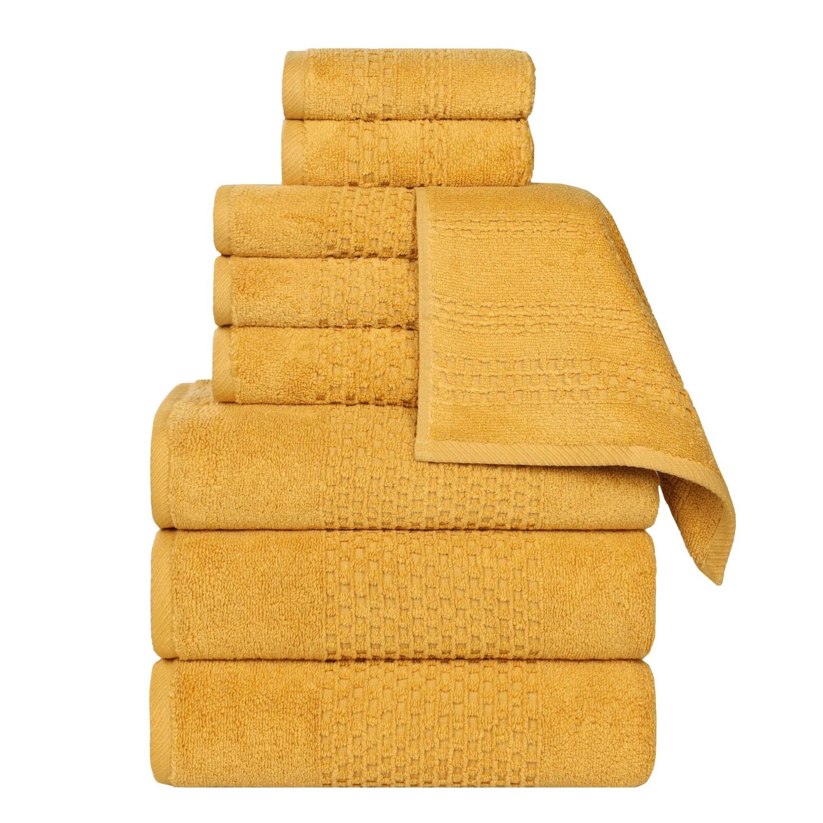 Playa Zero Twist Cotton Medium Weight Solid Waffle Textured 9 Piece Towel Set