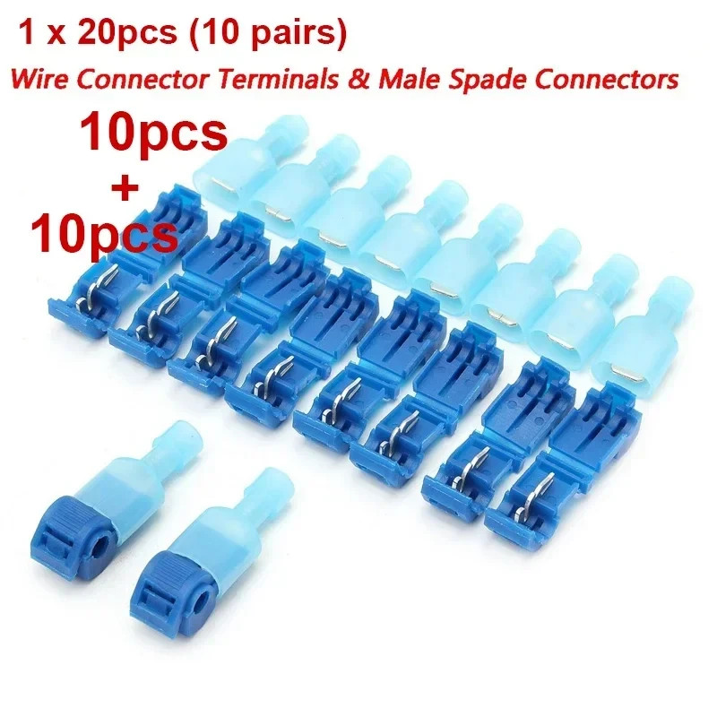 20Pcs Insulated T-Tap Wire Connectors 22-10 AWG Quick Splice Terminals