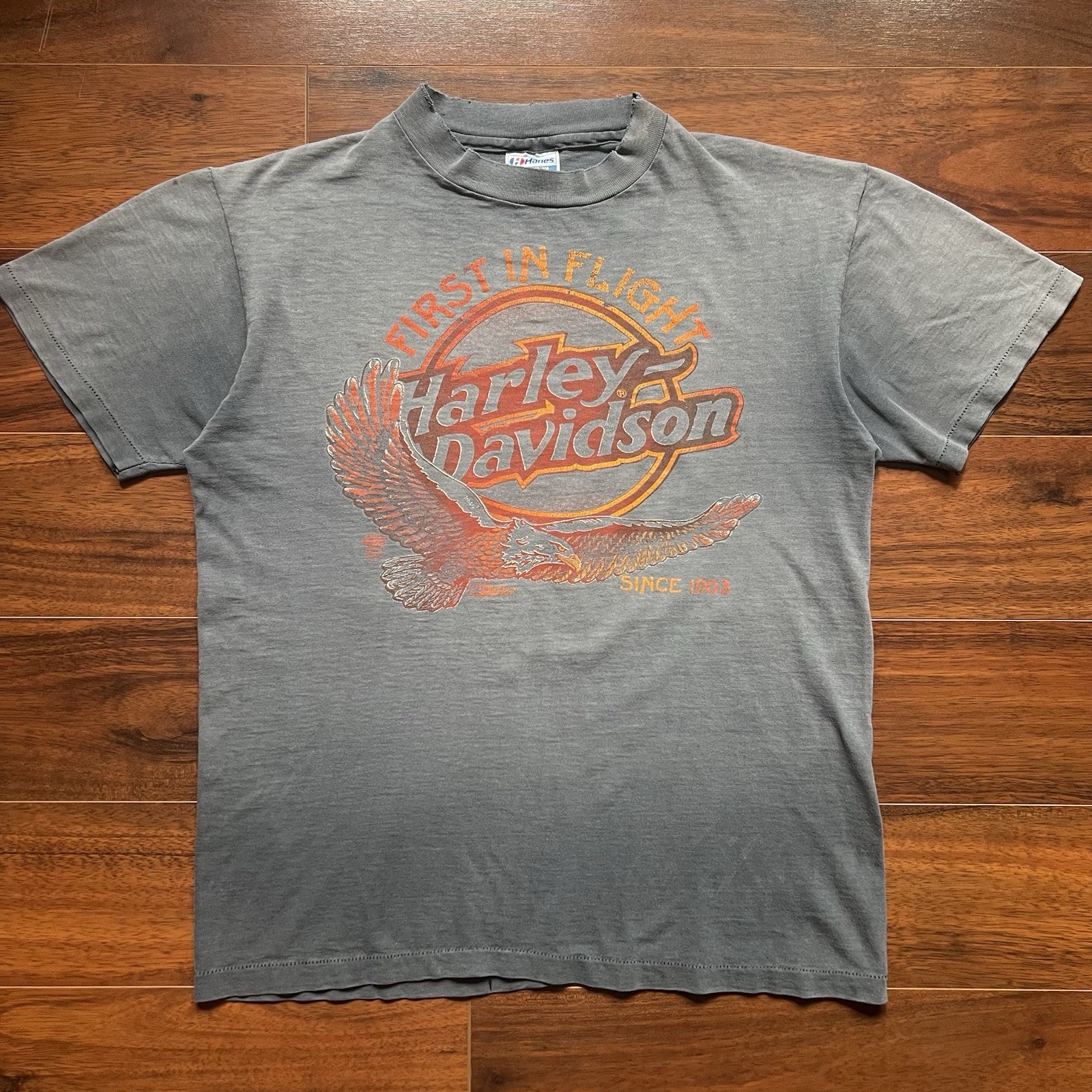 Vintage 80s Harley Davidson T-shirt Sun Faded Black USA Rapid City Eagle Size M