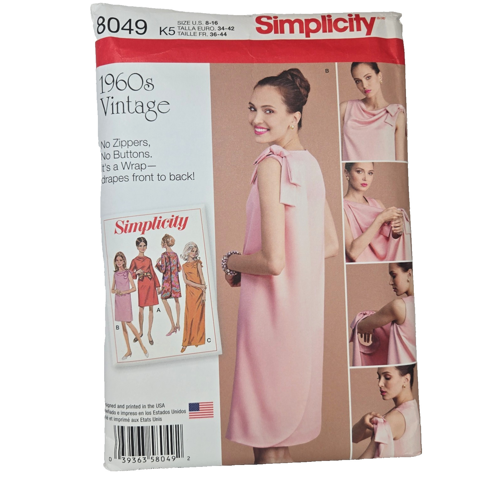 60s Style Simplicity 8049 Wrap Dress No Button/Zippers Pattern Size 8-16 UNCUT 60s Style Simplicity 8049 Wrap Dress No Button/Zippers Pattern Size 8-16 UNCUT