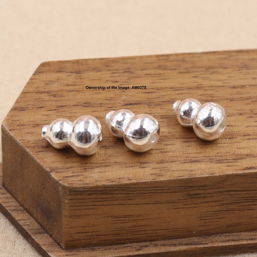 3PCS Solid 925 Sterling Silver Smooth Gourd Bead DIY Bracelet Necklace Charm