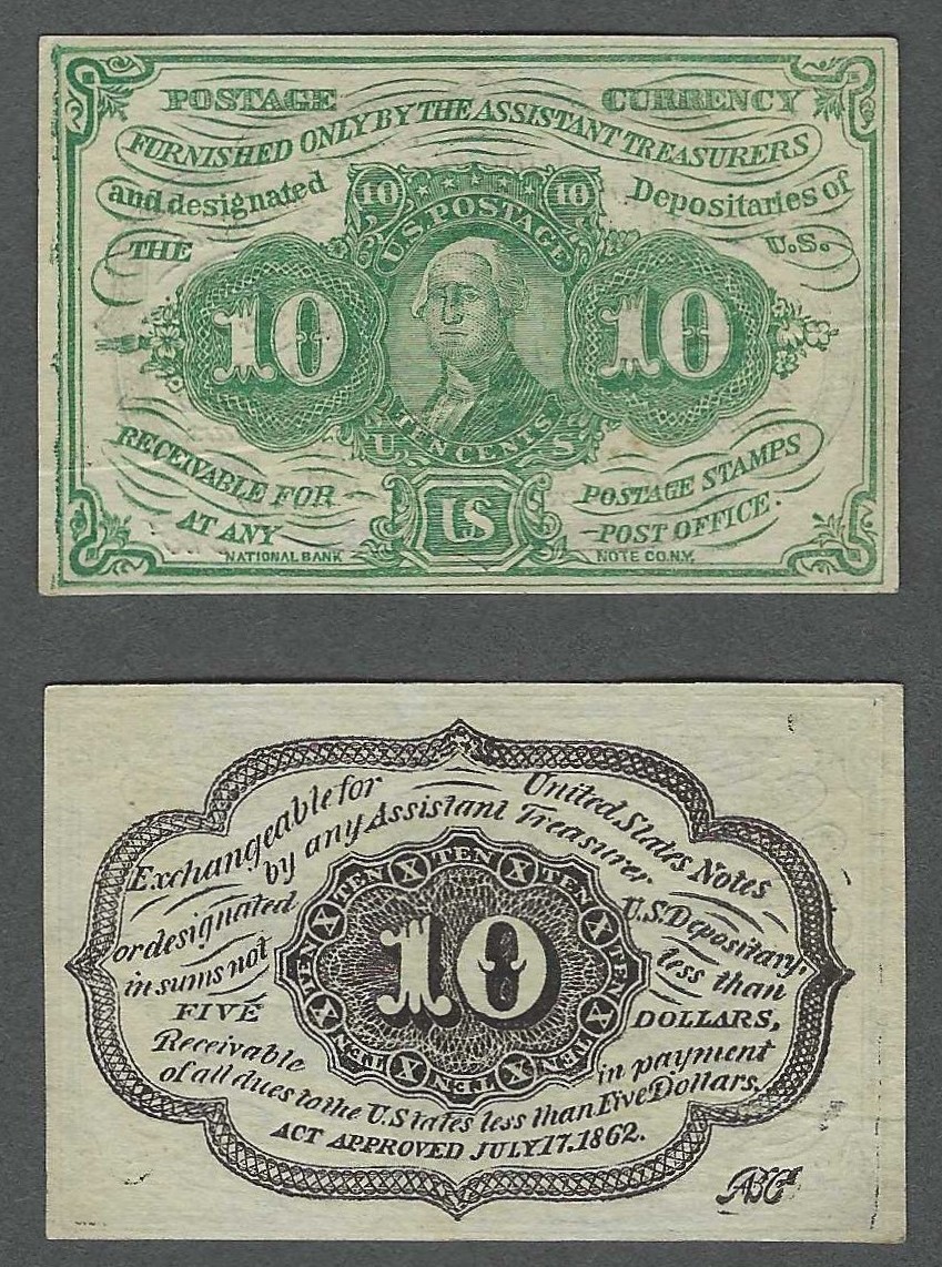 Contemporary Counterfeit 1st Issue UNC 1862-63 10c Fractional Postage Currency Contemporary Counterfeit 1st Issue UNC 1862-63 10c Fractional Postage Currency