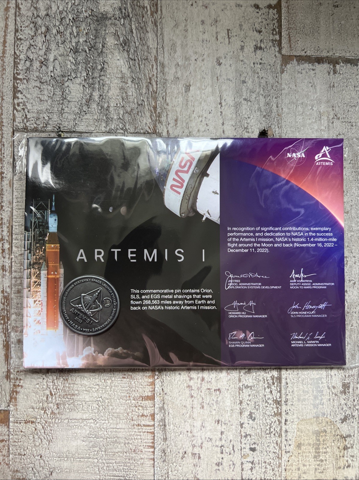 Artemis 1 Mission Pin/Medal with Space (to the moon) Flown Metal NASA Orion
