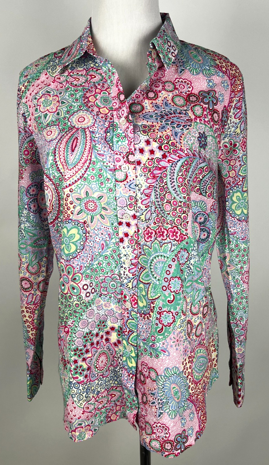 *NWT* TALBOTS L/S Lightweight Cotton PAISLEY Shirt - S, Pink Turq Blue