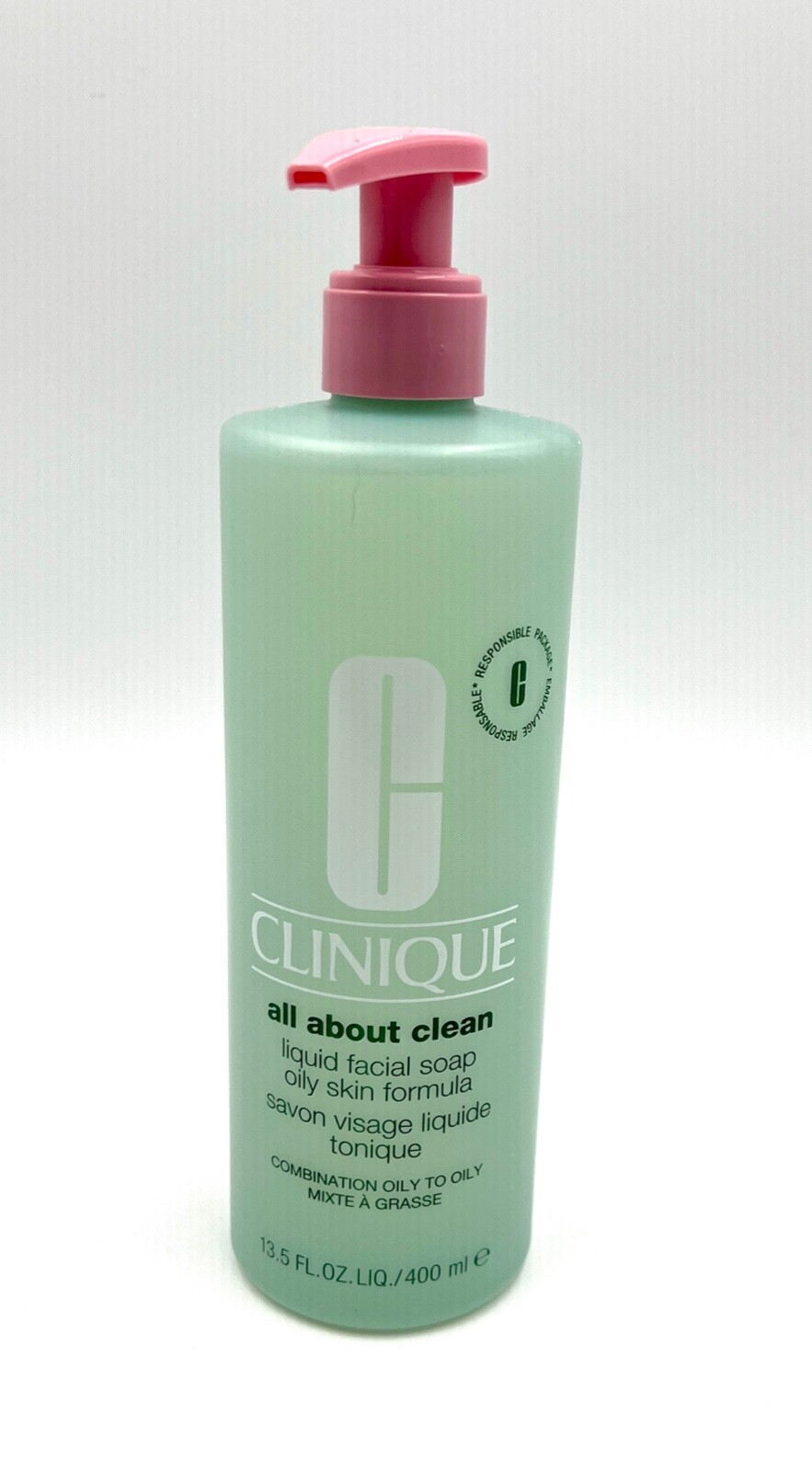 New Clinique Jumbo All About Clean Liquid Facial Soap ~ Oily ~ 13.5 oz/400 ml