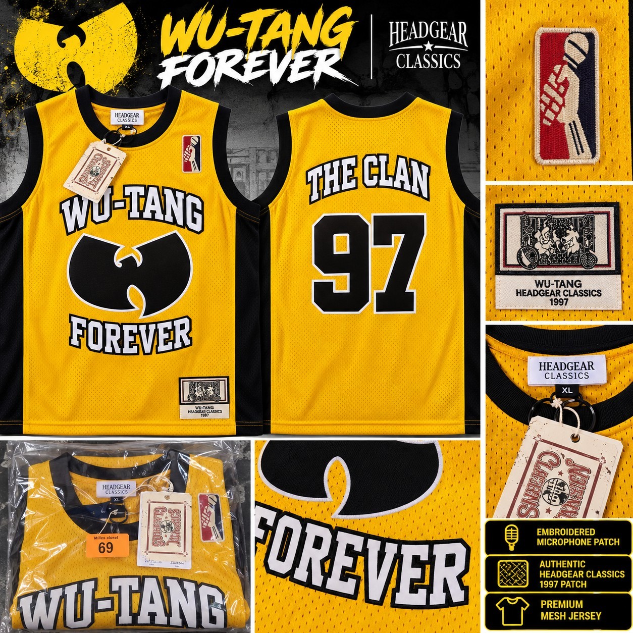 Headgear Classics Wu-Tang The Clan 97 Basketball Jersey Yellow/Black XL