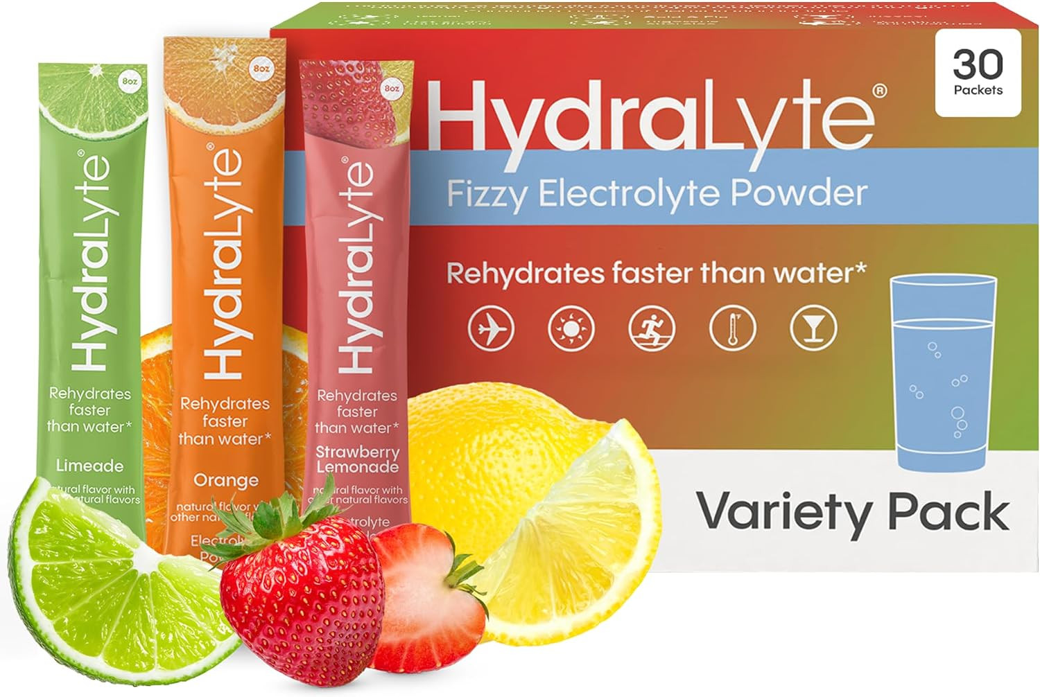 Hydralyte Electrolyte Hydration Packets Variety Pack, 30 Count