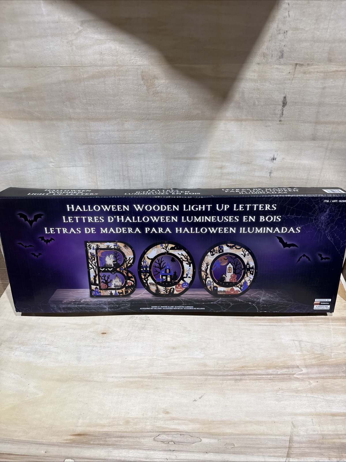 New BOO Wooden Light Up Letters Set of 3 Halloween LED Tabletop Décor with Timer