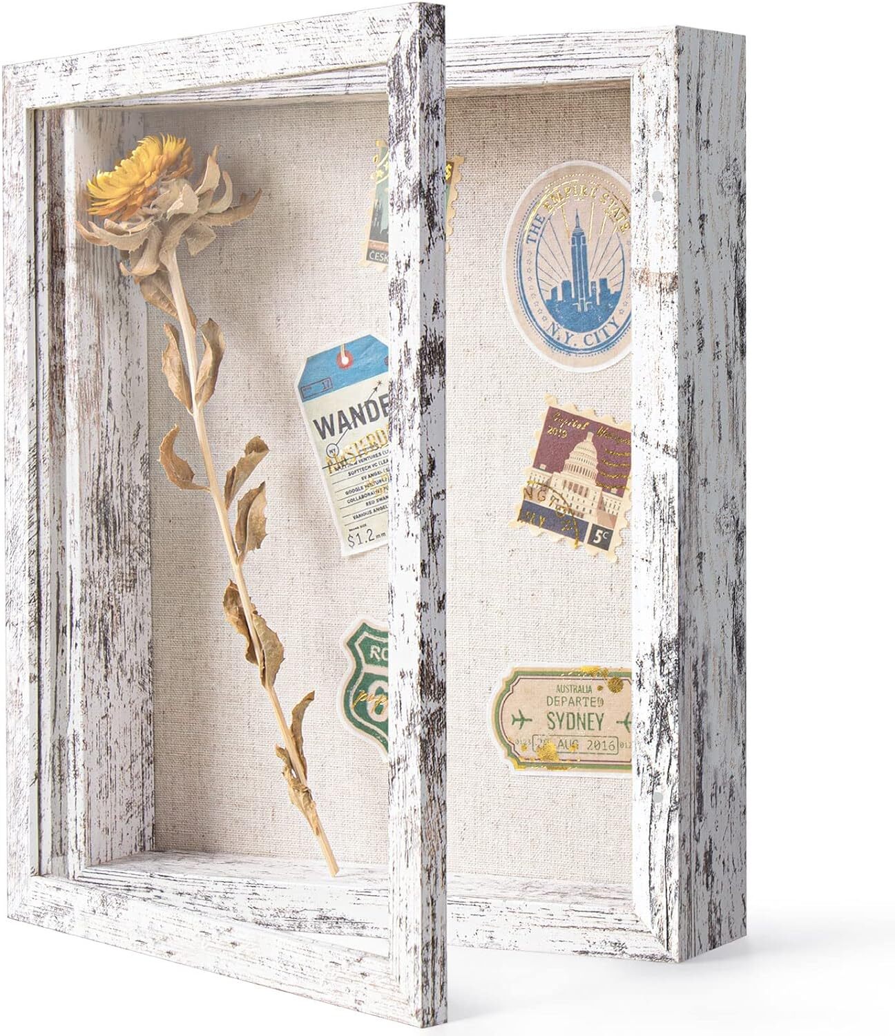 Califortree 8x10 Shadow Box Frame with Linen Back - 8x10, Distressed White Califortree 8x10 Shadow Box Frame with Linen Back - 8x10, Distressed White