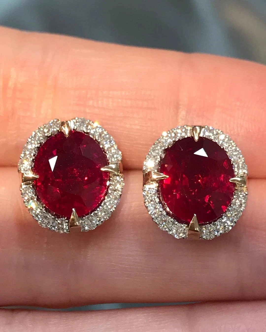 5.60 Ct Oval Cut Natural Red Ruby Diamond Wedding Earring 14K White Gold Stud