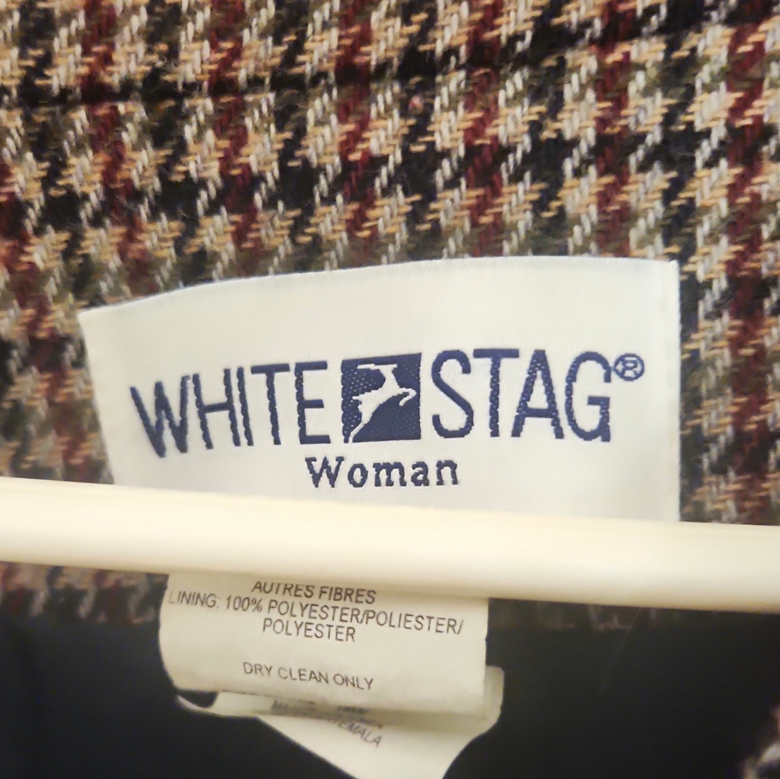 Vintage White Stag Women\'s 18W Wool Houndstooth Blazer Jacket Brown Burgundy