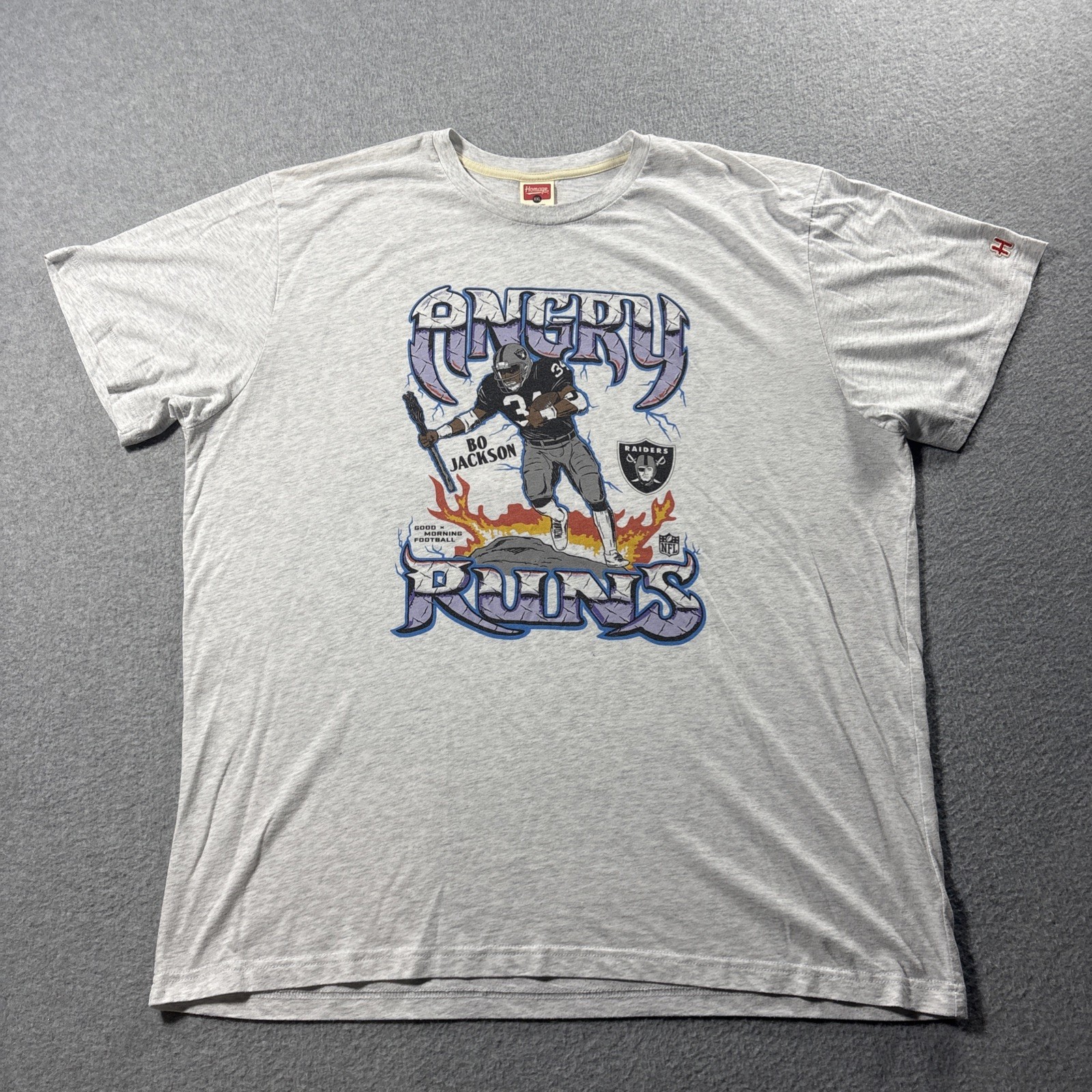 Homage Bo Jackson Raiders NFL Men’s T Shirt Sz 2XL Heather Gray Excellent Cond. 