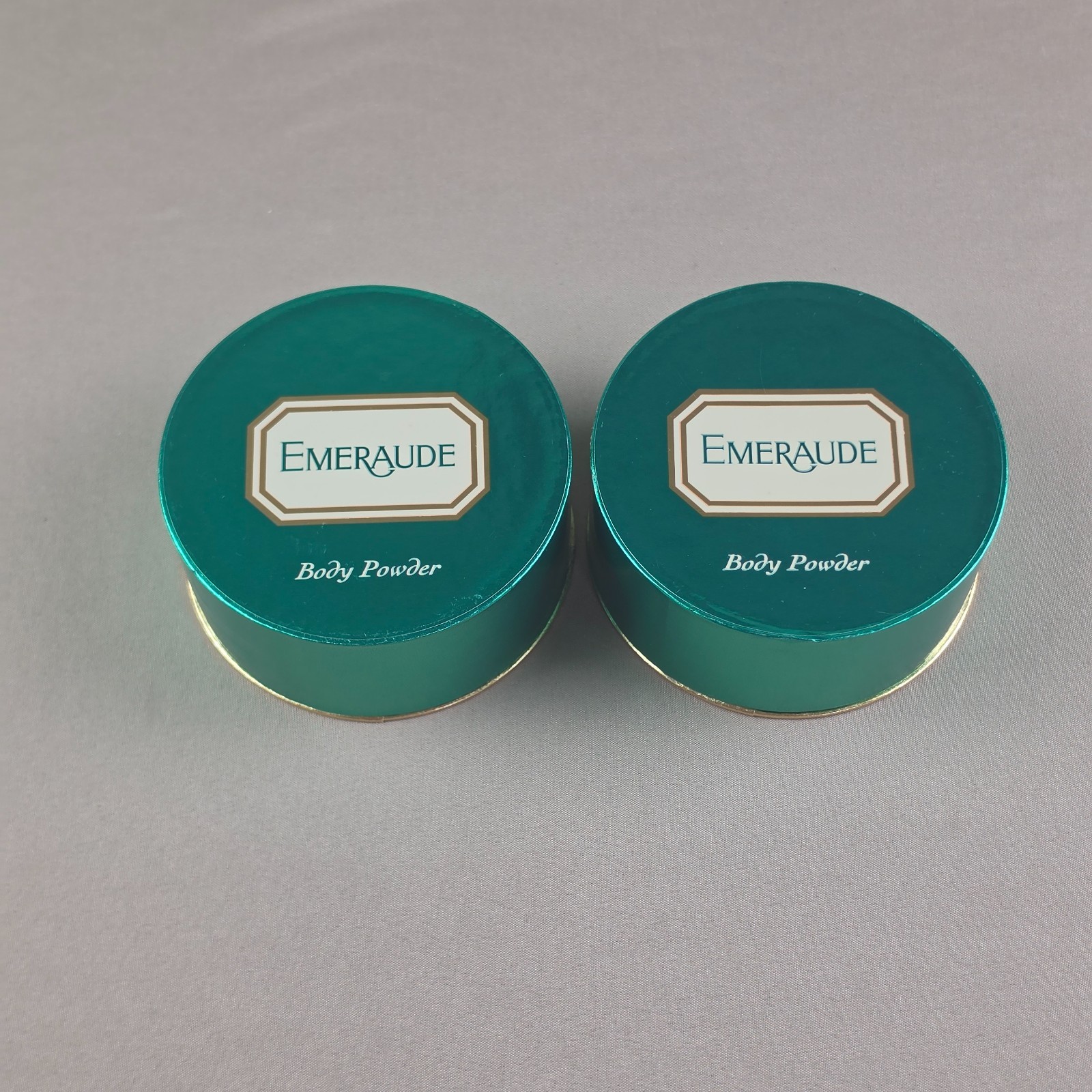 2-Vtg Emeraude Body Powders w\\Puff Sealed Coty 2.3 oz New Old Stock Discontinued