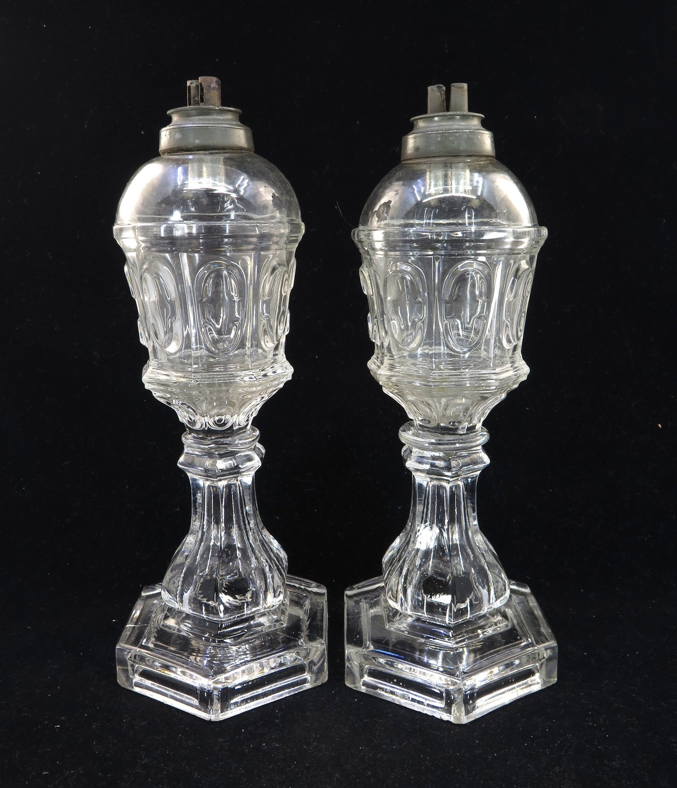 Antique c.1840-1860 Boston And Sandwich Glass Co. Pair of Whale Oil Lamps 9.5\ Antique c.1840-1860 Boston And Sandwich Glass Co. Pair of Whale Oil Lamps 9.5\