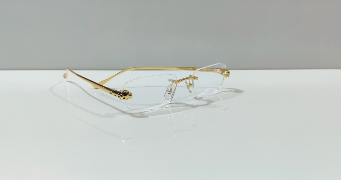 C WIRE Rimless Gold Frame Titanium Glasses Clear Lens Cart ier Eyewear