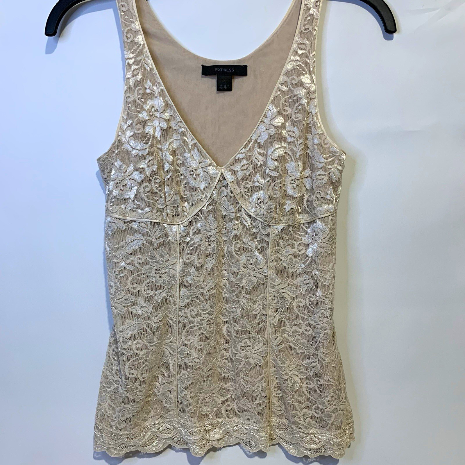 Express Women’s Beige Lace Floral V-Neck Sleeveless Tank Top Size S