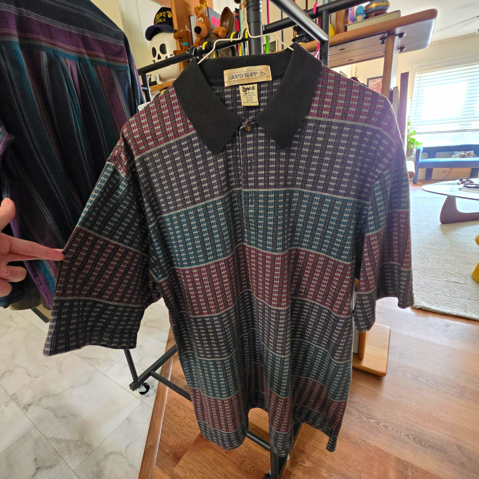 Y2K Vintage Grand Slam Men’s L Plaid Short Sleeve Collared Polo Button