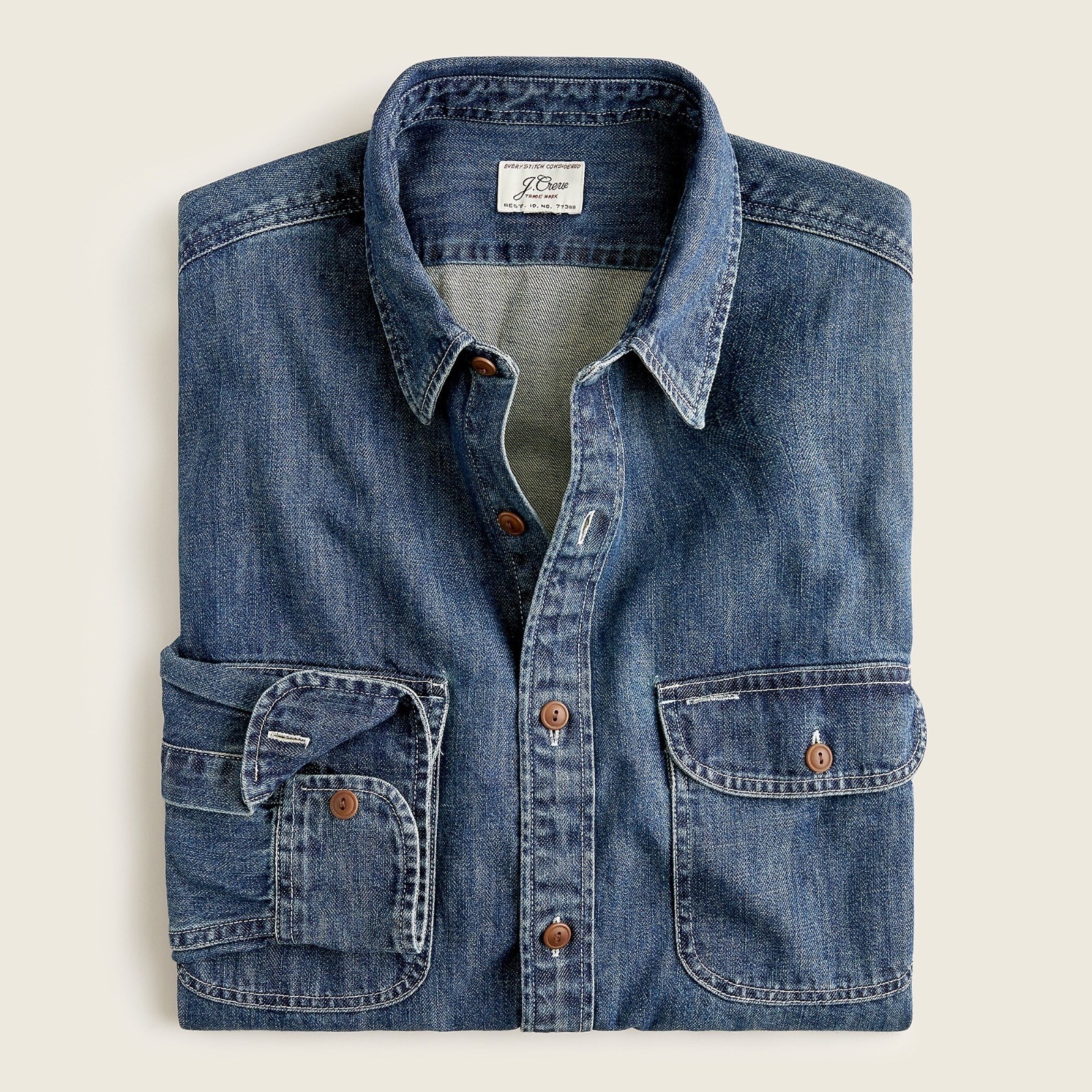 NEW J.Crew Midweight Denim Collared Workshirt in Dark Wash - Overshirt