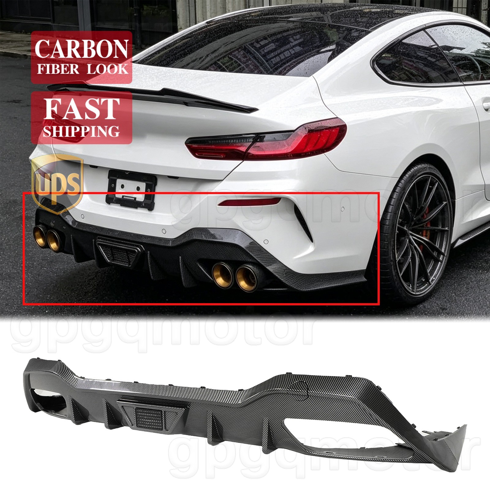 For BMW 840i M850i G16 Sedan 2020-26 AC Style Carbon Rear Bumper Diffuser W/LED For BMW 840i M850i G16 Sedan 2020-26 AC Style Carbon Rear Bumper Diffuser W/LED