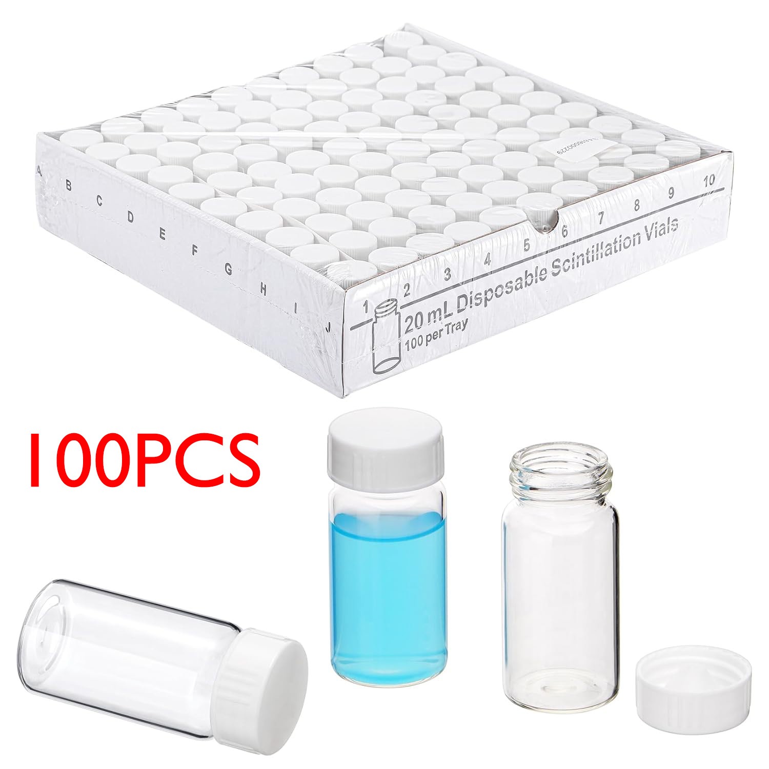 100/500Pcs 20mL Scintillation Vial Borosilicate Glass Counting Vials Cone Liner
