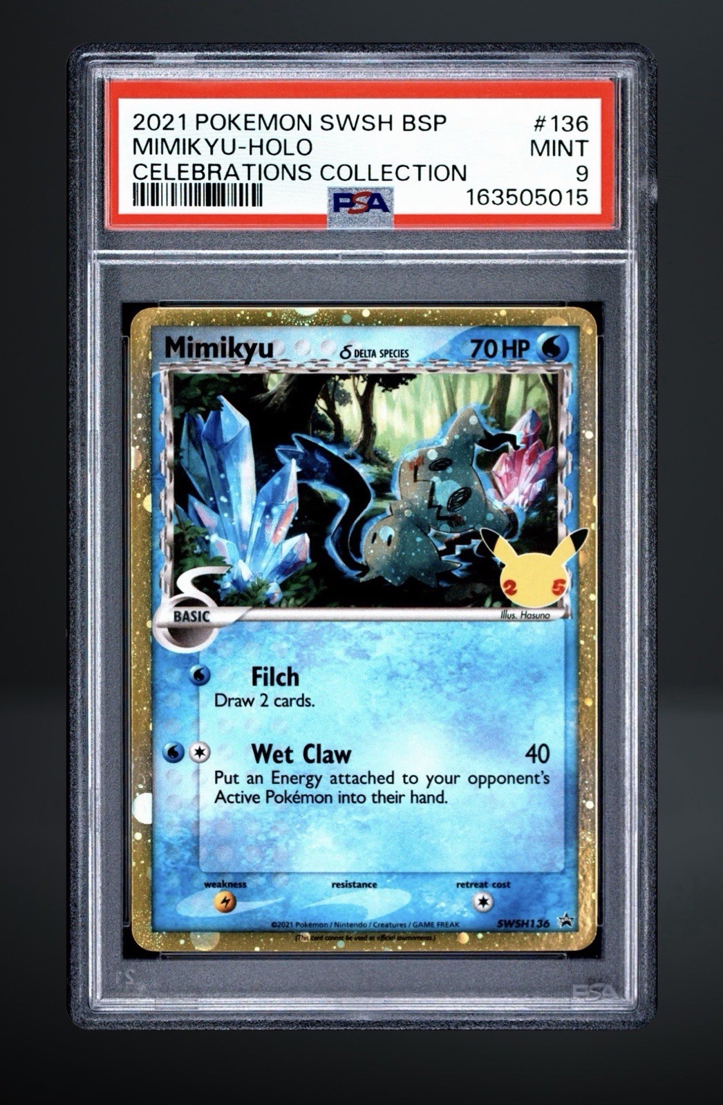 MIMIKYU 2021 POKEMON SWSH BLACK STAR PROMO CELEBRATIONS COLL #136 - HOLO PSA 9