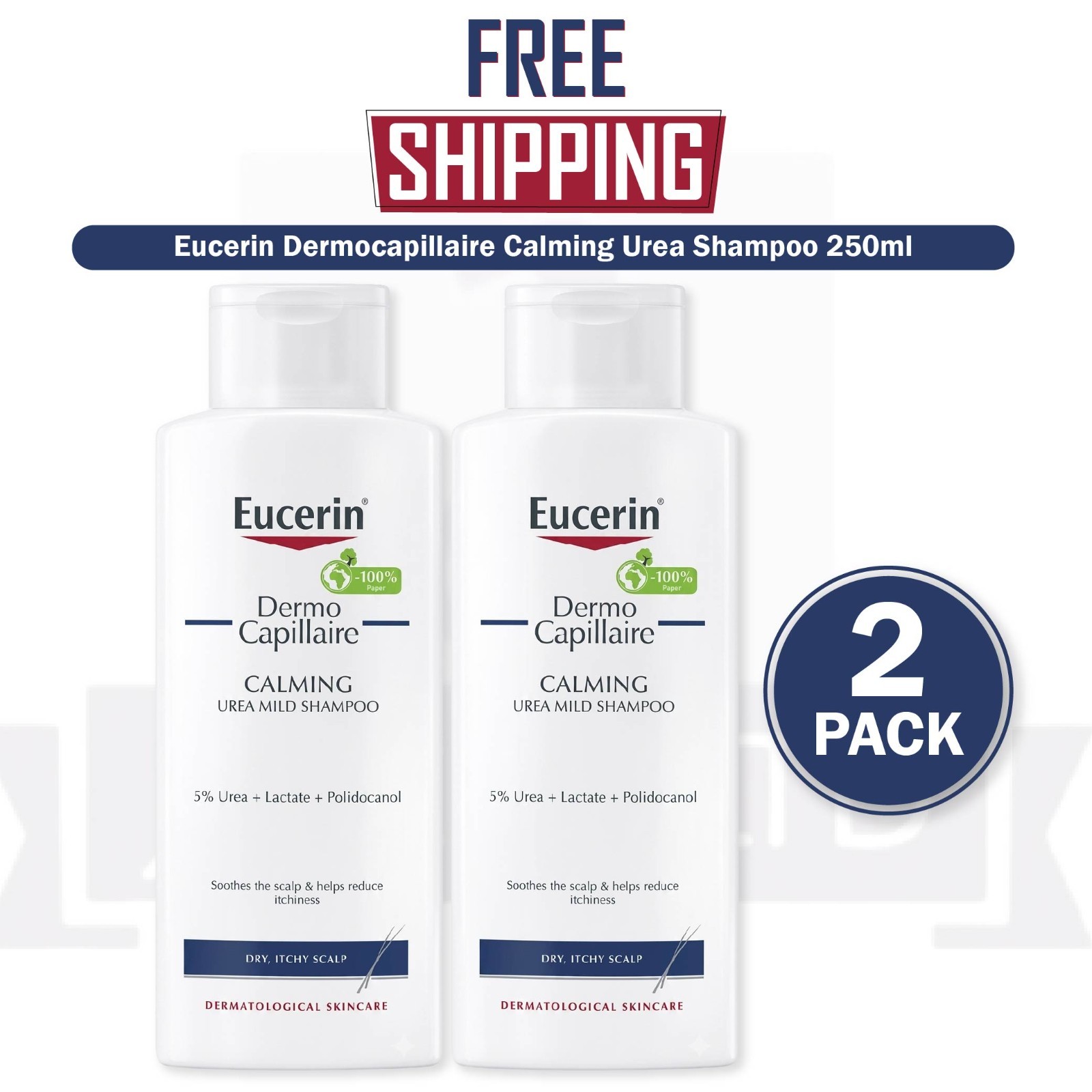 Eucerin DermoCapillaire Calming Urea Shampoo 250ml - PACK OF 2-EXP-07/2028