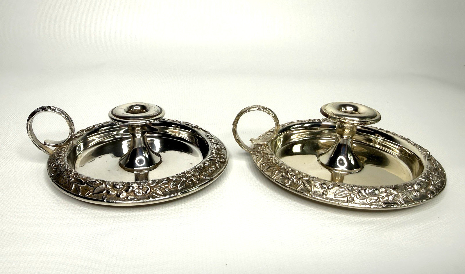 S. Kirk & Son Sterling Silver Repousse Chambersticks #34 VTG Set Of Two 136g
