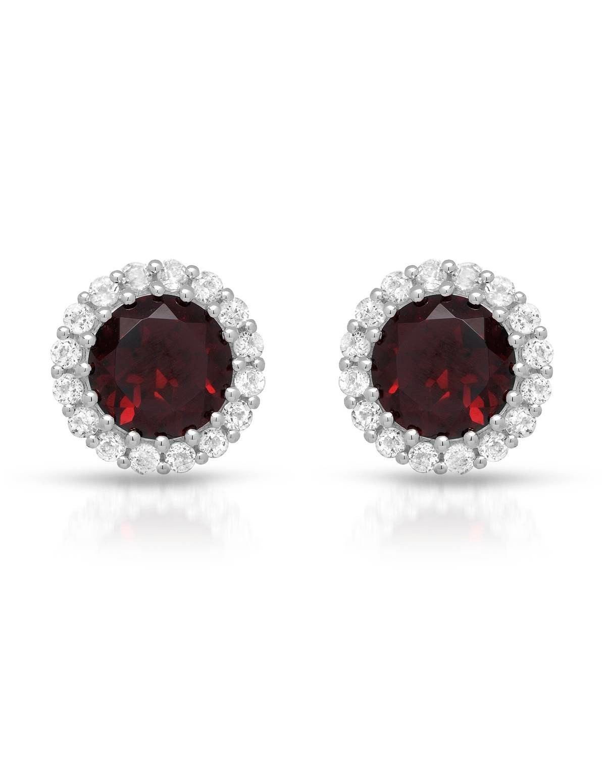 3.7 ctw Natural Red Garnet Diamond 14k Solid Gold Round Halo Stud Earrings 10 mm