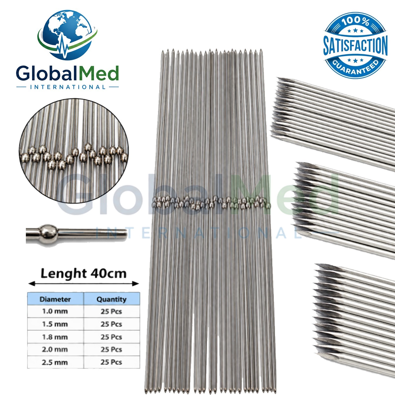 K-Wires Kirschner Wires Orthopedic Surgical Bone Pins Steinmann Pins 125 Pcs Set K-Wires Kirschner Wires Orthopedic Surgical Bone Pins Steinmann Pins 125 Pcs Set