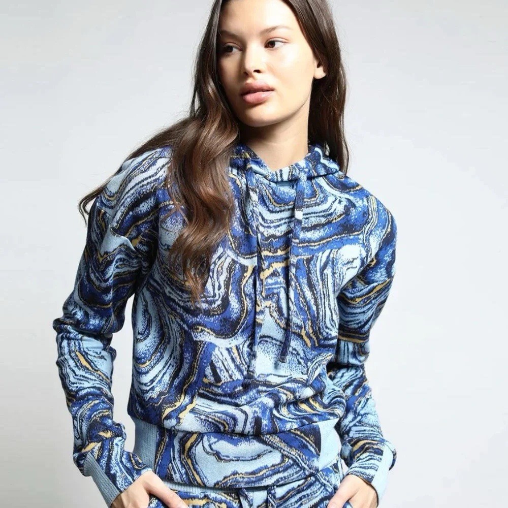 Twenty Montreal Abstract Swirl Print Cropped Hoodie Pullover Artsy Y2K Streetwea Twenty Montreal Abstract Swirl Print Cropped Hoodie Pullover Artsy Y2K Streetwea
