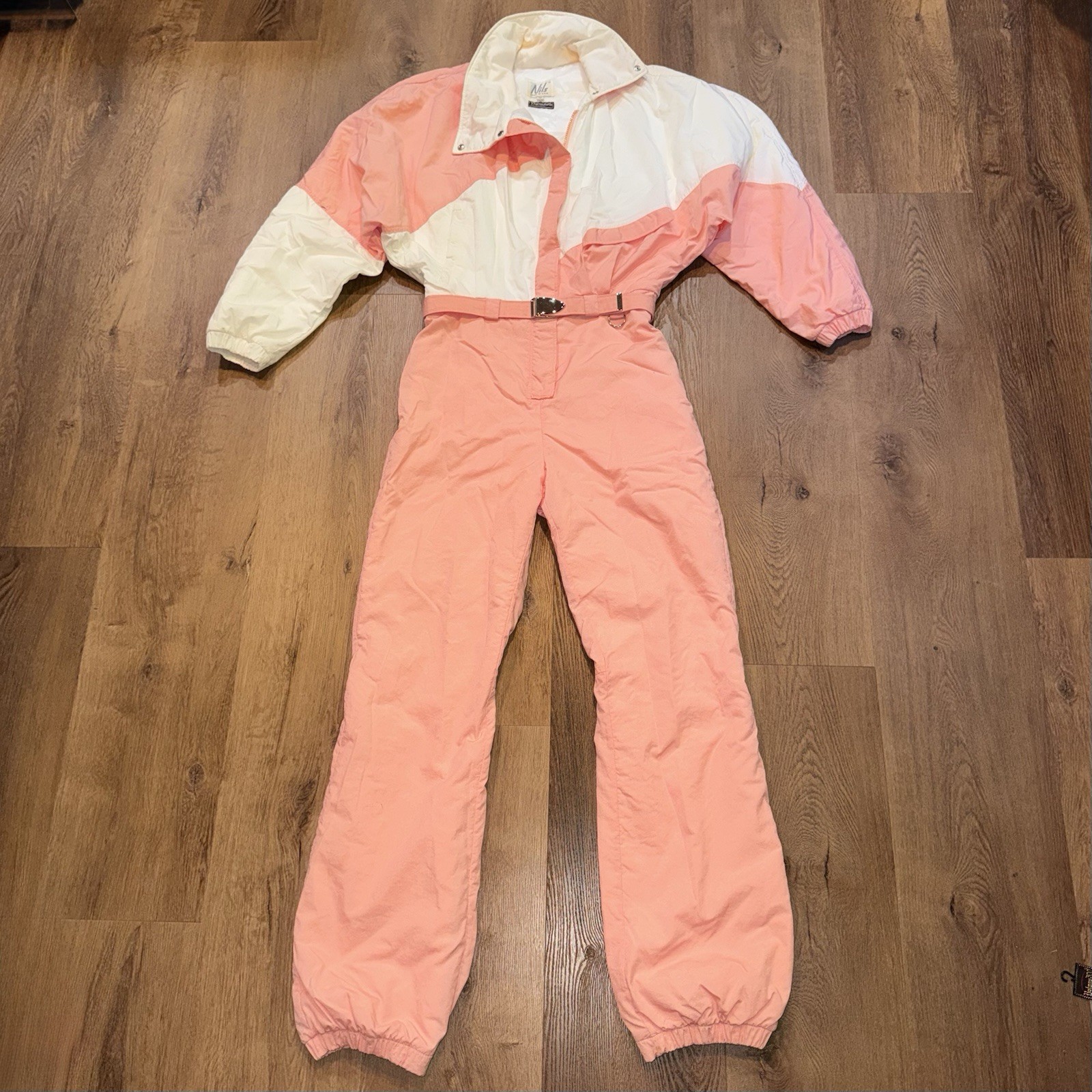 Vintage Nils Ski Suit Womens 12 One Piece Snowsuit Snow Bib 80s Peach USA Made