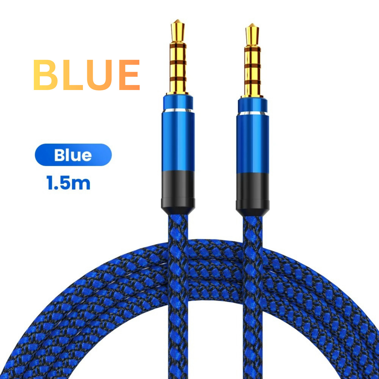 1.5m 3.5mm Male to Male Aux Audio Cable – Braided Stereo Wire for Phone & Car