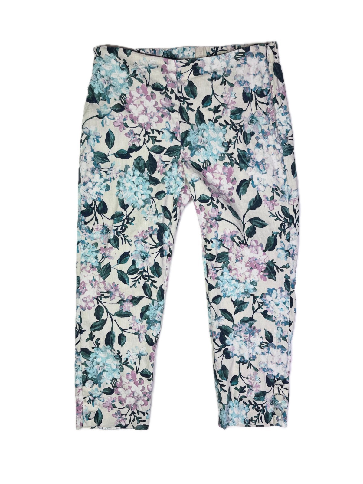J. Jill Size S Petite Linen Stretch Pants Floral Print Side Zip