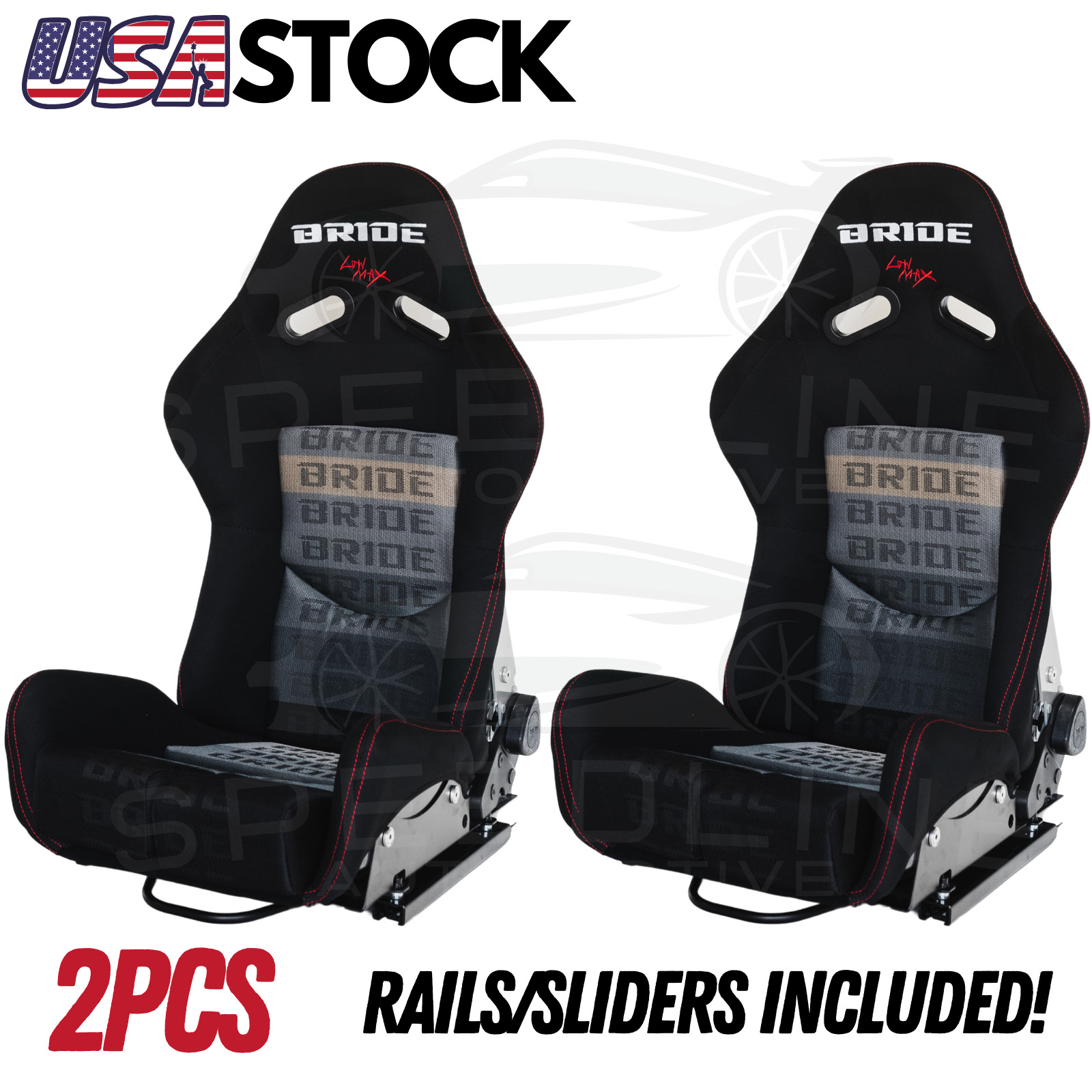 2PCS BRIDE Seats Low Max Racing Black Gradient Style Seat Adjustable Backrest 