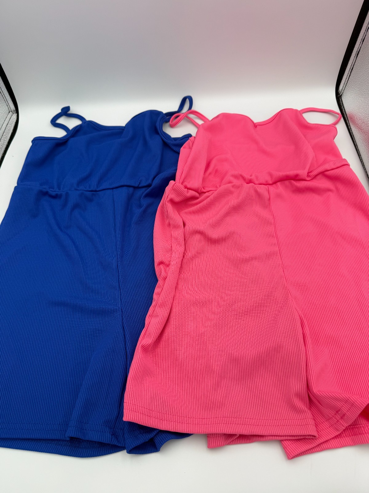 Girls Ribbed Camisole Romper Jumpsuit Shorts Size 8Y Blue & Pink Lot of 2