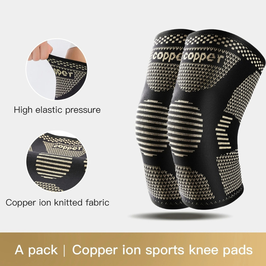 2x Copper Knee Sleeves Silver Compression Brace Support Sport Joint Injury Pain 